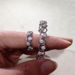 Earrings & Necklace 2pcs Per Set Luxury Silver Colour Wedding Gift Jewellery For Women Handmade Zircon Honeycomb Ring Bracelet Drop