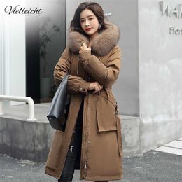 Vielleicht -30 Degrees Snow Wear Long Parkas Winter Jacket Women Fur Hooded Clothing Female Lining Thick Coat 211018