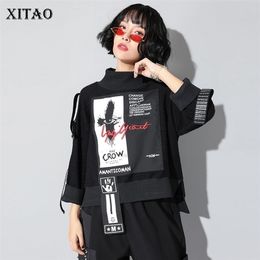 XITAO Print Letter Pattern T-shirt Women Fashion New Pullover Patchwork Turtleneck Wild Joker Straight Autumn Tee ZLL4239 210324