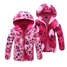 Jacket For Girls Spring Children's Flower Fleece Clothes Coat Windbreaker Outerwear Kids Polar Windproof 3-12T 211011