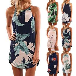 Sexy Off-The-Shoulder Mini Dress Femme Summer Halter Short Backless Printed Beach Bohemian es For Women 210517