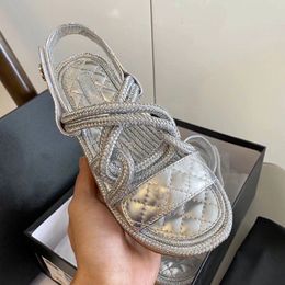 -Blade femme corde de chanvre tissé chaîne en métal chaîne de sandale de sandal de sandale de la mode mode luxe élégant matières simples chaussures plats confortable NO331