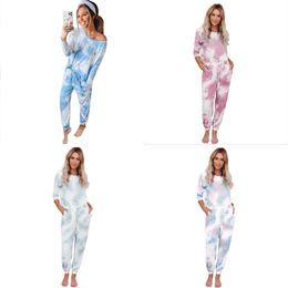Lounge Wear Two Piece Set Pants O Neck Tie Dye Women Tracksuit Casual Oversized Suit Female Summer 2020 Pullover Matching Sets X0428
