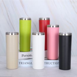 Stainless Steel Skinny Tumblers 20oz Solid Color Beer Cups Vacuum Insulation Thermos Cup with Lid 16 Colors T500856