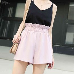 Korean Streetwear Summer Women Shorts Arrival Waist Wide Leg Black Pink High Elastic Femme 8738 50 210521