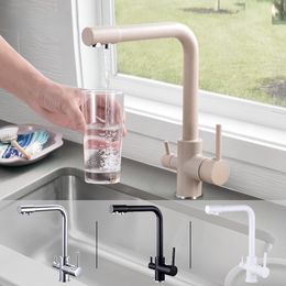 Kitchen Faucet 360 Degree Rotation Filtered Water Double Handle Kitchen Sink Tap Hot And Cold Water Mixer