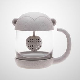 affewasser Rabatt Tassen Kreative Cartoon Tier Glas Tee Becher Kaffeetasse mit Sieb Infuser Wasserflasche (Affe)