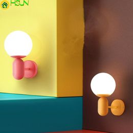 Colorful Modern Led Wall Indoor Lamps Fixture Luminaire Nordic Glass Ball Sconce Light Corridor Bedside Kid Room Decoration