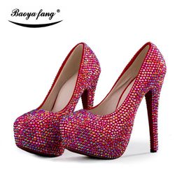 red shining shoes NZ - Small Red Shining Crystal Women Wedding Shoes Bride Platform 2021 Fashion Party Dress 8cm 11cm 14cm High