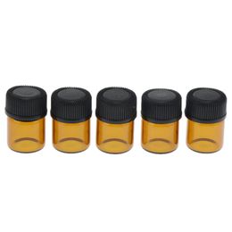100 Packs Small Essential Oil Bottle Perfume Bottle Amber Glass Vials with Plug and Caps Retail Box