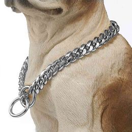 14MM Duty Pet Choker Silver Color Dog Miami Cuban Curb Chain StainlSteel For Shepherd Dog, Labrador, Rottweiler, Bulldog X0509