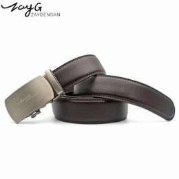 Men's High Quality Genuine Leather Belts For Men Simple Automatic Buckle Brown Belt Pure Color Businessstyle