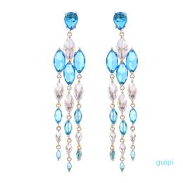 Dangle & Chandelier Korean Fashion Bilincolor Cubic Zricon Tassel Drop Earrings For Women Waterdrop Bridal Wedding Statement Jewelry