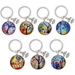 Glass tag Keychains Glass Material keychain Metal Key Ring Exquisite fashion Small Gifts Unisex