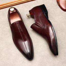 Formal Men Oxford Shoes Genuine Leather Pointed Toe Slip On Wedding Business Shoes Black Coffee Dress Shoes For Men Lofers