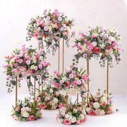 2021 Gold Flower Vase Floor Vases Column Stand Metal Road Lead Wedding Centerpiece Flower Rack For Event Party Decoration