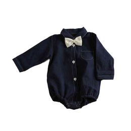 Baby boy bodysuit Suit Male Treasure Comfort Gentleman Tie Long-Sleeved Shirt Crawling Clothes 210515
