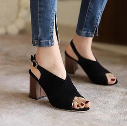 Peep Toe Strappy Sandals Ankle Strap High Heels Hollow Leather Slip-On Fashion Women Casual Outside Shoes Summer Street Footwear