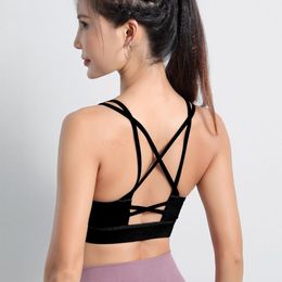 lu yoga bra women's new cross straps beauty back gather sports double shoulder strap bra running fitness yoga clothes