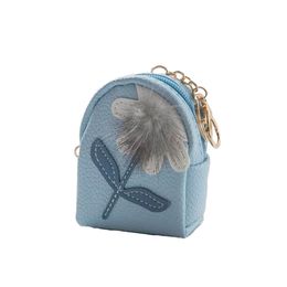 Ladies Zipper Cute Purse Change Wallet Beauty Creative Flower Mini PU Leather Backpack Key Chain Coin Purse