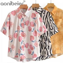 Summer Casual Loose Shirts Fashion Single Breasted Drop Shoulder High Low Hem Women Blouses Female Printed Tops 210604