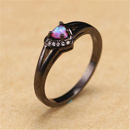 opal silver rings for women Australia - Wedding Rings Silver Ring Classic Fashion Heart-shaped Black Plated Opal Hand Jewelry Temperament Women