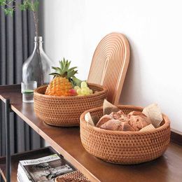 Storage Basket Rattan Tray Wicker Bread Fruit Food Breakfast Display Hand-Woven Home Decor Crafts 210609