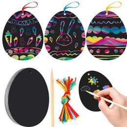 Party Supplies Easter Magic Color Rainbow Scratch Art Paper Card Set with Graffiti Stencil for Drawing Stick DIY Art Painting Toy Kids Gift