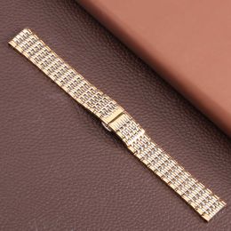 Unique Silver Golden Stainless Steel Watchband for Men 20mm 22mm Watches Metal Straps Bracelet Clock Replacement Male Watch Band H0915