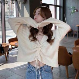 WERUERUYU Women Autumn Loose Solid Colour V Neck Long Sleeve Emperament Simple Candy-colored Plush Pullover Sweater Xmas Gift 210608