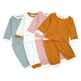 Infant Baby Boys Girls Long Sleeve Pure Color Top + Pants Spring Autumn Fashion Clothing Sets Kids Boy Girl Clothes Suits 210429