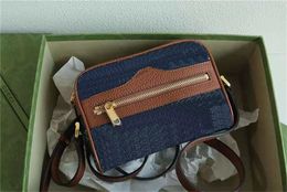 Double Letter Printing Blue Denim Camera Shoulder Bags Famous Designer Browm Calf Leather Stitching Cross Body Summer Fashion Classic Handbags Women Wallets Purse