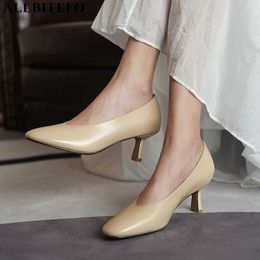 ALLBITEFO round toe natural genuine leather high heels women party wedding shoes fashion sexy women heels shoes high heel shoes 210611