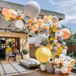 Party Decoration Pastel Grey Peach Yellow White Balloon Garland Arch Kit Wedding Marriage Birthday Valentine's Day Gender Reveal