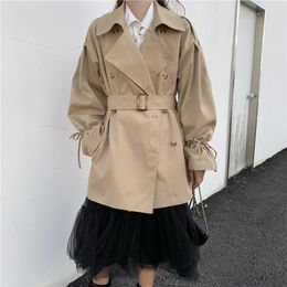 Women's Trench Coats Coat 2021 Fashion Drawstring Tie Windbreaker Loose Suit Collar Mid-Length Single-Breasted Cardigan Jacket Top