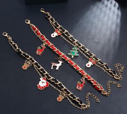 Christmas Charm Bracelet Santa Claus Snowflake Snowman Glove Alloy Tassel Bracelets For Xmas Decoration Party Gift for Women Girls