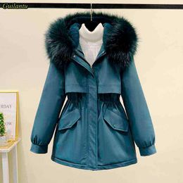 Guilantu Winter Quilted Jacket Women Overcoat Thick Cotton Padded Short Coat Female Plus Size Casual Fur Collar Hooded Parkas 211130