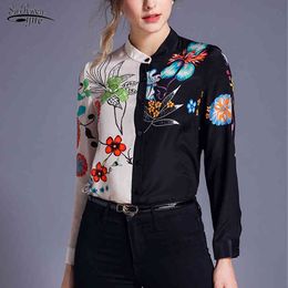 Casual Stand Collar Cardigan Print Shirts Ladies Tops Long Sleeve Floral Women Blouse Streetwear Blusas Mujer 8187 50 210521