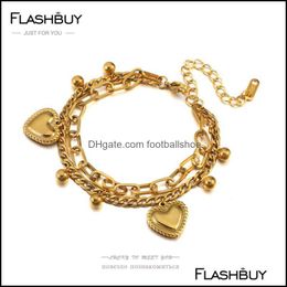 Flashbuy Fashion Stainless Steel Thick Chain Metal Bead Love Heart Charm Bracelets For Women Texture Adjustable Jewellery Bijoux Link, Drop De