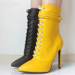 Fashion Women Boots 12CM High Heels Pointed Toe Sexy Ankle Boots Ladies Lace Up Shoes Botas Plus size