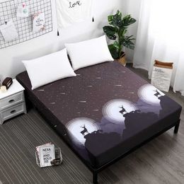 Floral printed Fitted Sheet cartoon Mattress Cover with all-around Elastic Rubber Band plant style Bed Sheet 210626