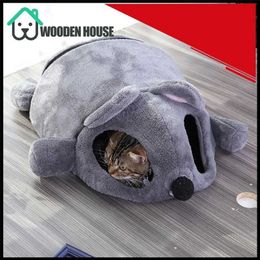 Cat Bed Self Warming for Indoor Dog House Funny Mouse Shaped Hide Toy with Mattress Pet Play two Playing balls 211111