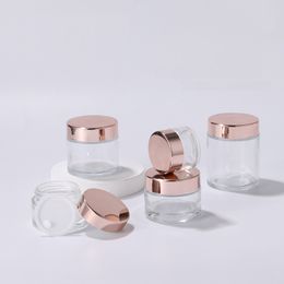 5G~100G Packing Bottles Empty Cosmetic Cream Jar Bright Rose Gold Transparent Glass Makeup Face Container Lotion Eye