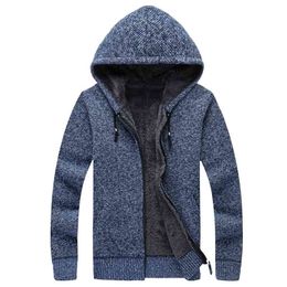 Winter Men Jacket thick velvet hooded fur jacket men's winter padded knitted sweater Cardigan Spring Outdoors 210909