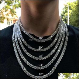 Tennis, Graduated Necklaces & Pendants Jewellery Hip Hop Bling Mens Necklace Sier Gold Diamond M 4Mm 5Mm Iced Out Tennis Chain Drop Delivery 2