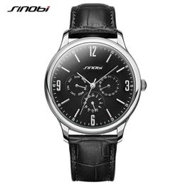 Sinobi Fashion Men's Gold Wrist Watches Black/brown Leather Watches Man Top Luxury Brand Male Quartz Clock Relogio Dropshipping Q0524