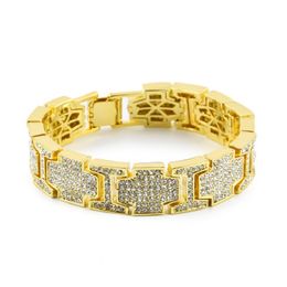 Mens Hip Hop Gold Link Bracelets Jewellery Silver Fashion Simulation Diamond Crystal Iced Out Bracelet