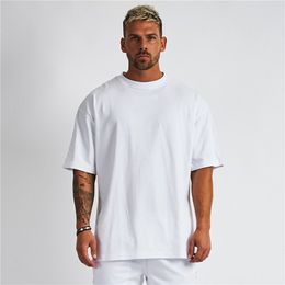 Solid Oversized T shirt Men Bodybuilding and Fitness Tops Casual Lifestyle Gym Wear T-shirt Male Loose Streetwear Hip-Hop Tshirt 210726