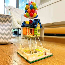 Ideas Creative Expert Street View Animation Floating Balloon House Moc Brick Modular Building Block Up Movie Model Toy Gifts Y1130