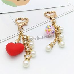 Creative Love Heart Keychain with Pearl Ball Pendant Women Fashion Car Bag Pendant Decoration Key Ring Valentine's Day Party Gifts